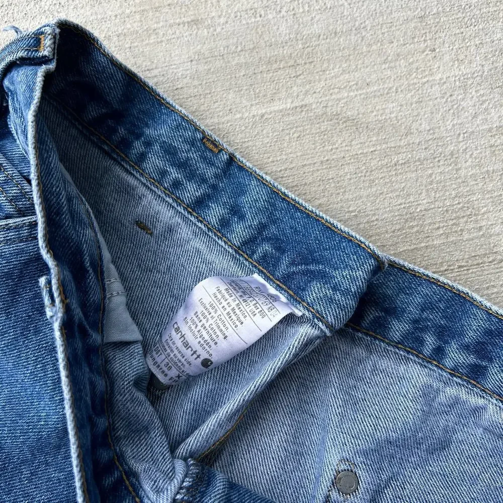 Carhartt denim blue jean double knee work wear carpenter shorts